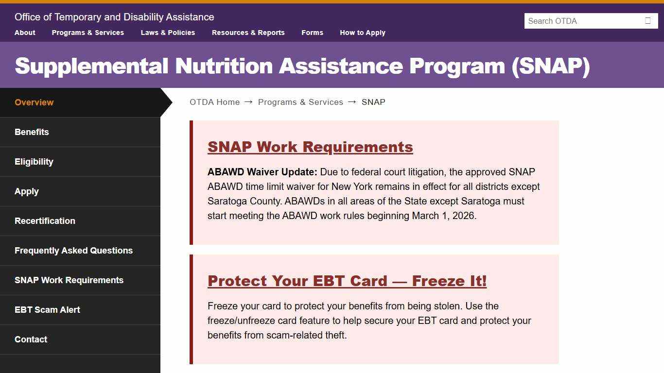 Supplemental Nutrition Assistance Program (SNAP) OTDA