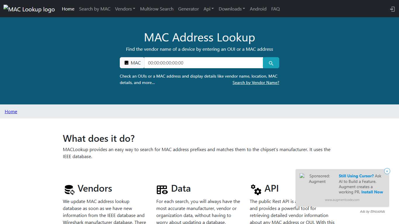 MAC Address Vendor Lookup MAC Address Lookup